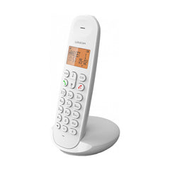Téléphone fixe sans fil Logicom ILOA 150 blanc avec écran et boutons, vue de face.
