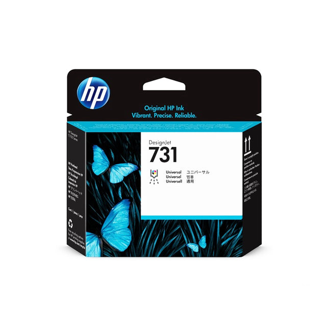 Tête d'impression HP 731 pour DesignJet, compatible avec imprimante HP, visible en gros plan sur l'image.