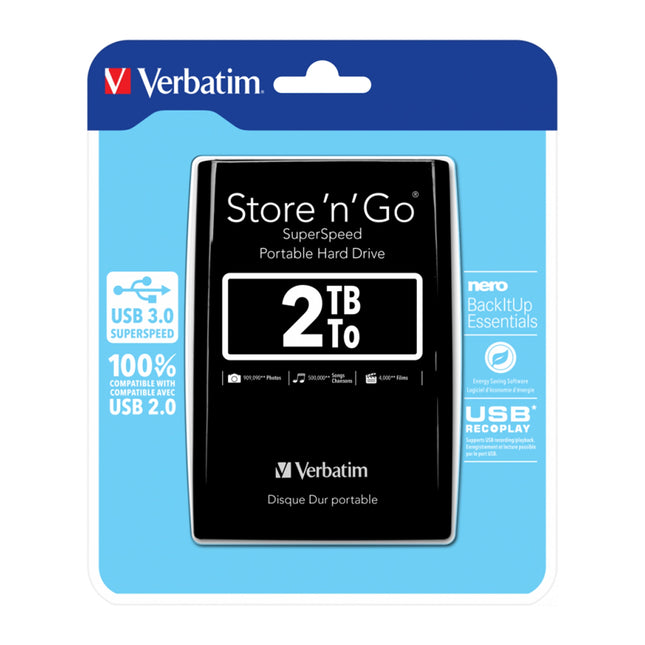 Disque Dur Portable Verbatim 2 TB USB 3.0 (53177)