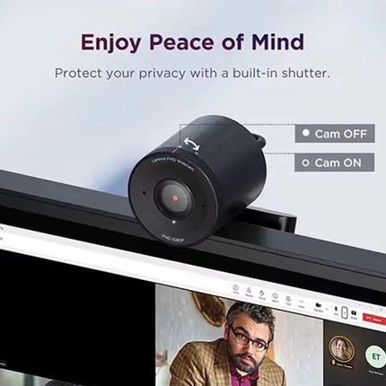 Webcam Lenovo Full HD 4XC1Q44952 avec lentille claire et support ajustable pour vidéoconférence et streaming.