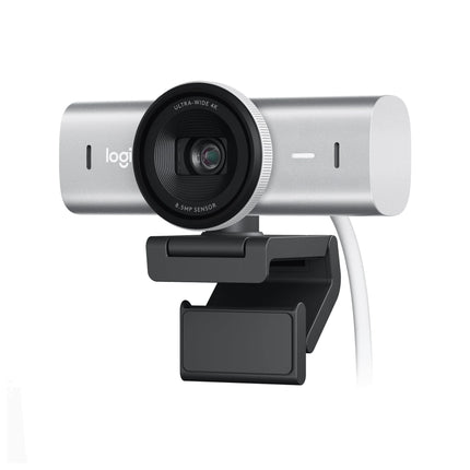 Webcam Logitech MX Brio 4K Ultra HD avec objectif large et microphone intégré, vue de face sur fond blanc.