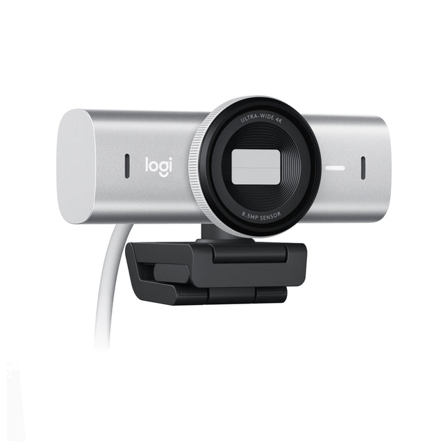 Webcam Logitech MX Brio 4K Ultra HD avec objectif en verre et microphone intégré, vue de face.