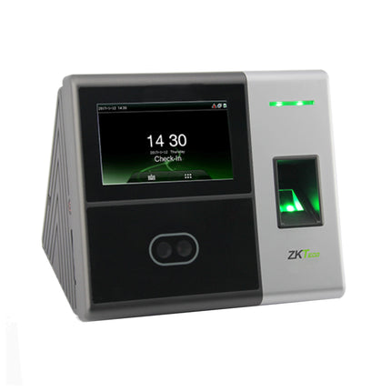 Pointeuse faciale ZKTeco SFace900 avec lecteur d'empreintes et RFID pour contrôle d'accès, vue frontale de l'appareil.