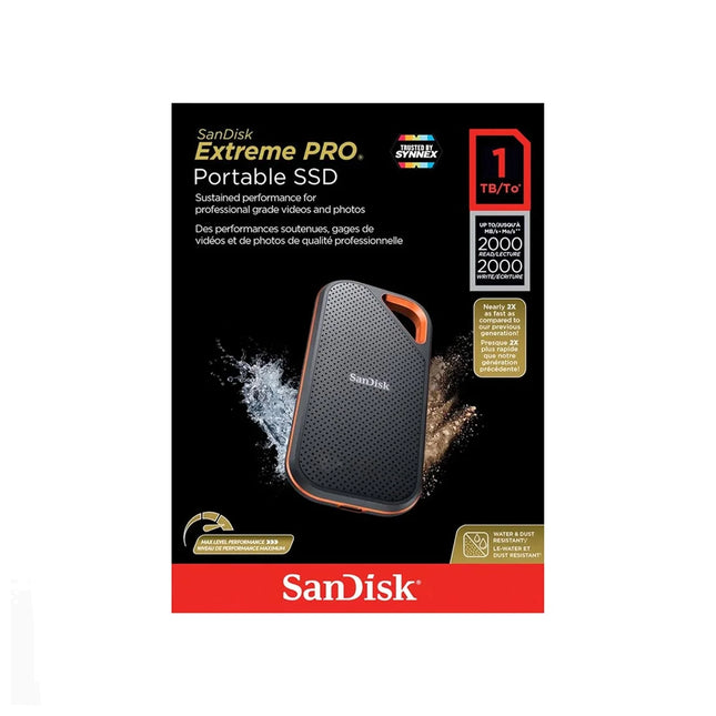 Disque dur SSD portable Sandisk Extreme PRO 1TB résistant à l'eau, vitesse jusqu'à 2000MB/s, pour stockage rapide et sécurisé